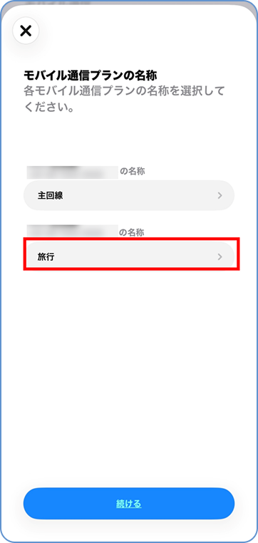 追加したeSIMの名称をタップ