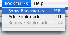 ��Bookmarks�� ��˥塼�� ��Show Bookmarks�� �򥯥�å�