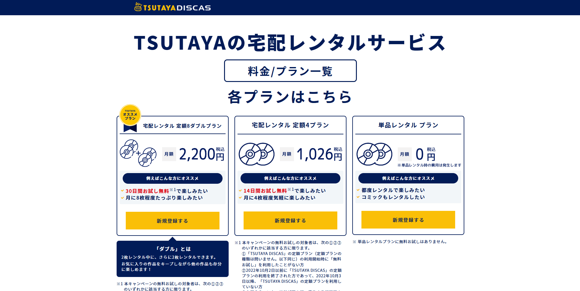 TSUTAYA_DISCAS_プラン_スクリーンショット
