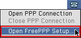 メニューバーの電話のアイコンから、「Open FreePPP Setup」を選びます