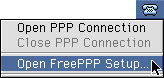 メニューバーの電話のアイコンから、「Open FreePPP Setup」を選びます